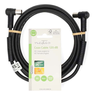 Nedis Coax kabel - Nedis - 3 meter (Digitaal, Haaks, 120 dB, Zwart) CSGL40120BK30 CSGP40120BK30 N010408207 - 4