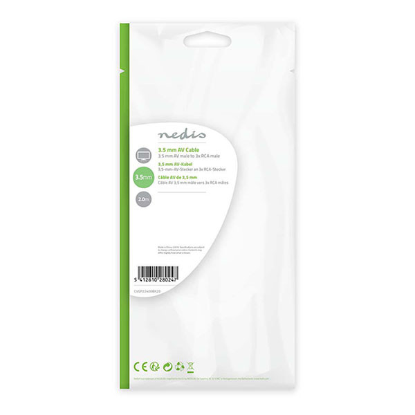Nedis Composiet AV kabel | Nedis | 2 meter (Jack 3.5 mm naar 3x tulp, Vernikkeld) CVGL22400BK20 CVGP22400BK20 N010401126 - 3