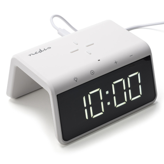 Nedis Digitale wekker | Nedis (Draadloze Qi oplader, Nachtlamp, Display, Wit) WCACQ30WT K170108310