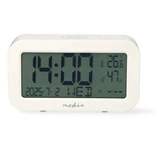 Nedis Digitale wekker | Nedis (Dubbel alarm, Datum, Thermometer, Hygrometer, LCD scherm, Sluimerfunctie, Wit) CLDK2005WT K170511250
