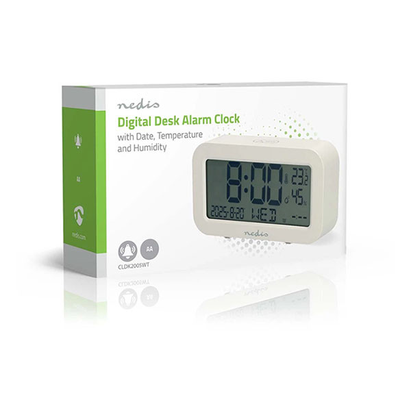 Nedis Digitale wekker | Nedis (Dubbel alarm, Datum, Thermometer, Hygrometer, LCD scherm, Sluimerfunctie, Wit) CLDK2005WT K170511250 - 5