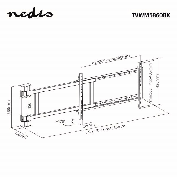 Nedis Elektrische tv beugel | Nedis | 32 tot 75 inch (Afstandsbestuurbaar, Max. 50 kg) TVWM5860BK K101501142 - 6
