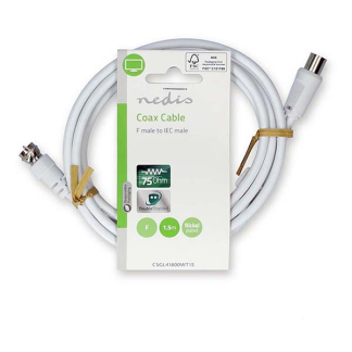Nedis F connector kabel - Nedis - 1.5 meter (F connector, IEC connector, Wit) CSGL41800WT15 CSGP41800WT15 N010408358 - 3
