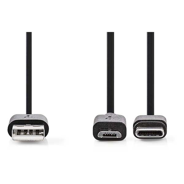 Nedis Google Pixel oplaadkabel | USB A ↔ USB C + Micro USB | 1 meter (USB 2.0, 480 Mbps, Zwart) CCGL60610BK10 CCGP60610BK10 J010214023 - 3