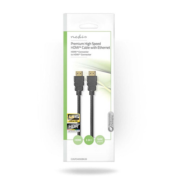 Nedis HDMI kabel 2.0b | Nedis | 2 meter (4K@60Hz, HDR, Zwart, Premium gecertificeerd) CVGL34050BK20 CVGP34050BK20 K010101471 - 2