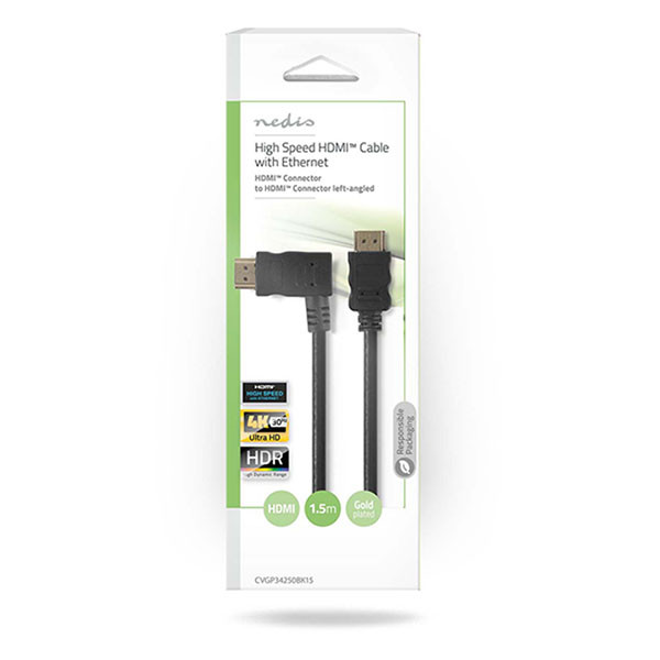 Nedis HDMI kabel 4K | Nedis | 1.5 meter (30Hz, Links gehoekt) CVGP34250BK15 A010101086 - 2