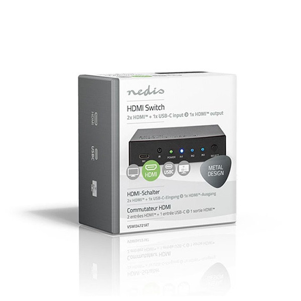 Nedis HDMI switch | Nedis | 3-poorts (Afstandsbediening, 4K@60Hz, USB C, HDCP) VSWI34721AT K010214150 - 4