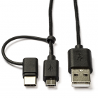 Nedis HTC oplaadkabel | USB C en Micro USB 2.0 | 1 meter (Zwart) CCGL60610BK10 CCGP60610BK10 M010214023