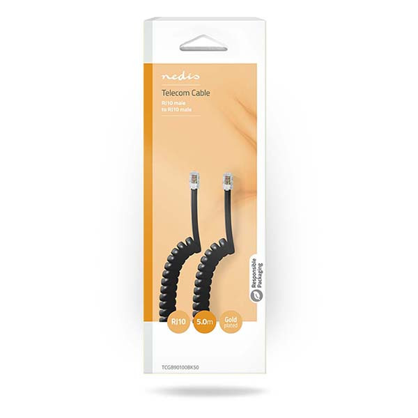 Nedis Headset RJ10 gedraaide kabel - Nedis - 5 meter (Zwart) TCGB90100BK50 TCGP90100BK50 N011007017 - 3