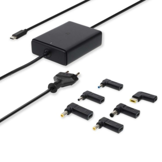 Nedis Laptop adapter | Nedis | 65W (Eurostekker, USB C met 6 extra power tips, GaN, Power Delivery) NBAU65110BK K010214349