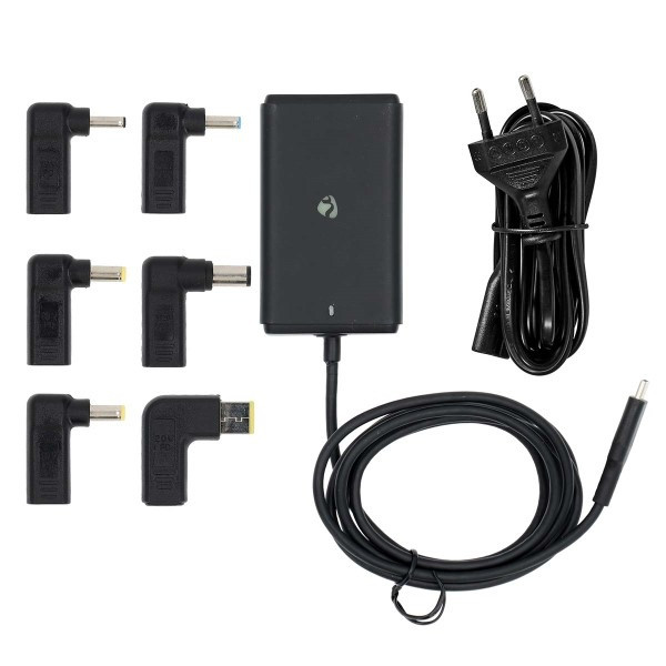 Nedis Laptop adapter | Nedis | 65W (Eurostekker, USB C met 6 extra power tips, GaN, Power Delivery) NBAU65110BK K010214349 - 3