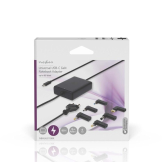 Nedis Laptop adapter | Nedis | 65W (Eurostekker, USB C met 6 extra power tips, GaN, Power Delivery) NBAU65110BK K010214349 - 4