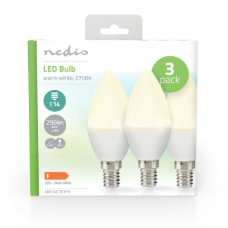Nedis Led lamp E14 | Kaars | Nedis | 3 stuks (2.8W, 250lm, 2700K) LBE14C351P3 K170203710 - 3