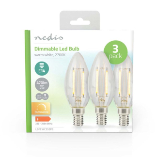 Nedis Led lamp E14 | Kaars | Nedis | 3 stuks (4.5W, 470lm, 2700K, Dimbaar) LBFE14C352P3 K170203732 - 3