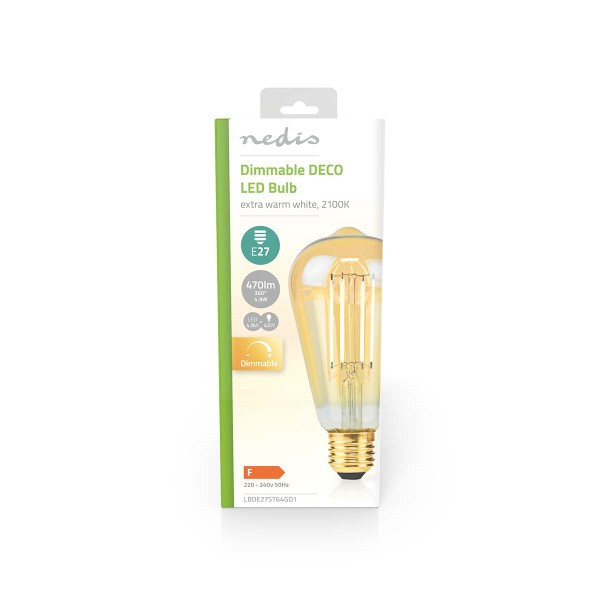 Nedis Led lamp E27 | Edison | Nedis (4.9W, 470lm, 2100K, Dimbaar) LBDE27ST64GD1 K170203708 - 3