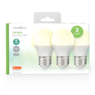 Nedis Led lamp E27 | Kogel | Nedis | 3 stuks (4.9W, 470lm, 2700K) LBE27G452P3 K170203726 - 3