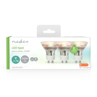 Nedis Led spot GU10 | Nedis | 3 stuks (4.5W, 345lm, 2700K) LBGU10P163P3 K170203750 - 3