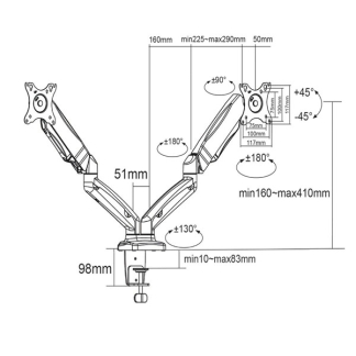 Nedis Monitorbeugel | Nedis | 15 tot 32 inch (Ergonomisch, Draai, zwenk en kantelbaar, 2 schermen, Max. 8 kg) MMDOSGS110BK K101501124 - 8