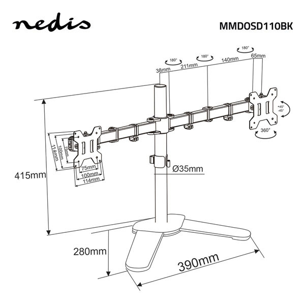 Nedis Monitorbeugel | Nedis | 15 tot 32 inch (Ergonomisch, Draai, zwenk en kantelbaar, Max. 7 kg) MMDOSD110BK K101501126 - 7