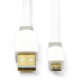 Nedis OnePlus oplaadkabel | USB A ↔ Micro USB | 1 meter (USB 2.0, 480 Mbps, 100% koper, Plat, Wit) CCBP60500WT10 F010214090 - 1