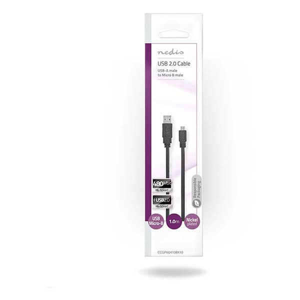 Nedis OnePlus oplaadkabel | USB A ↔ Micro USB | 1 meter (USB 2.0, 480 Mbps, Plat, Zwart) CCGP60410BK10 F010201082 - 4