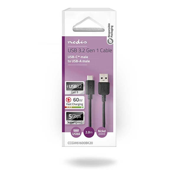 Nedis OnePlus oplaadkabel | USB A ↔ USB C | 2 meter (USB 3.0, 60W, 5 Gbps, Vertind koper, Zwart) CCGW61600BK20 F010214322 - 4