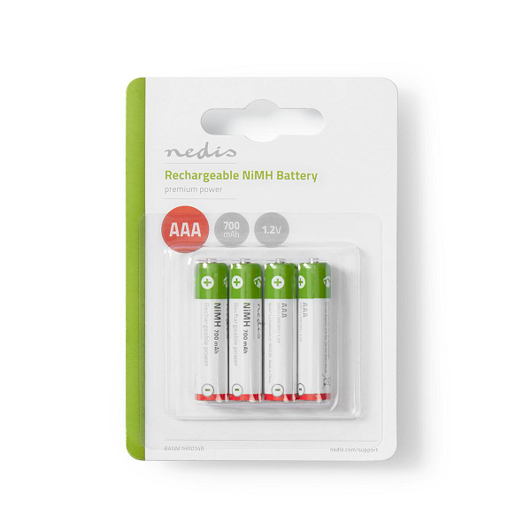 Nedis Oplaadbare AAA batterij | Nedis | 4 stuks (NiMH, 700 mAh, 1.2V) BANM7HR034B K105005211 - 1