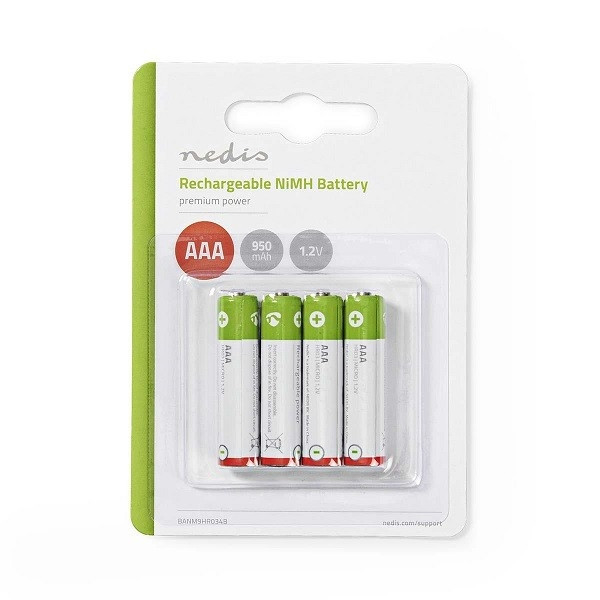Nedis Oplaadbare AAA batterij - Nedis - 4 stuks (NiMH, 950 mAh, 1.2 V) BANM9HR034B N105005207 - 1