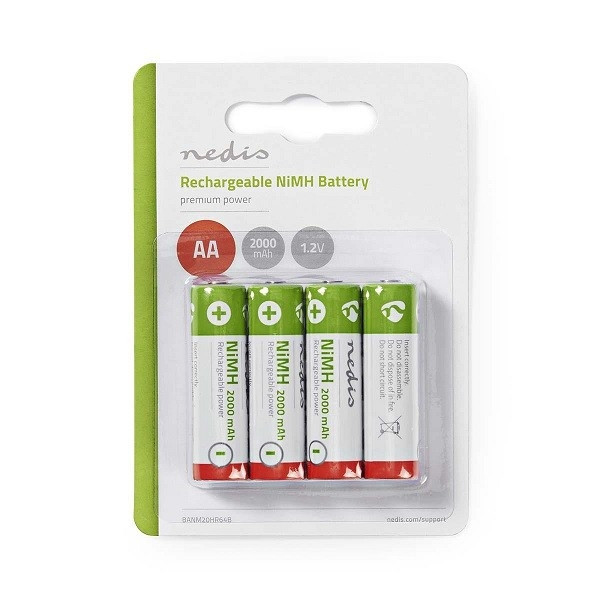 Nedis Oplaadbare AA batterij - Nedis - 4 stuks (NiMH, 2000 mAh, 1.2 V) BANM20HR64B N105005200 - 1