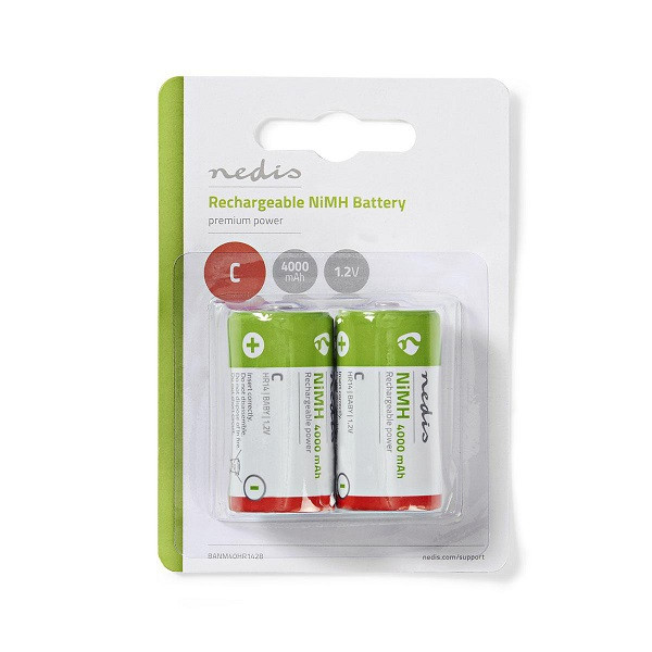 Nedis Oplaadbare C HR14 batterij - Nedis - 2 stuks (NiMH, 4000 mAh, 1.2 V) BANM40HR142B N105005205 - 1