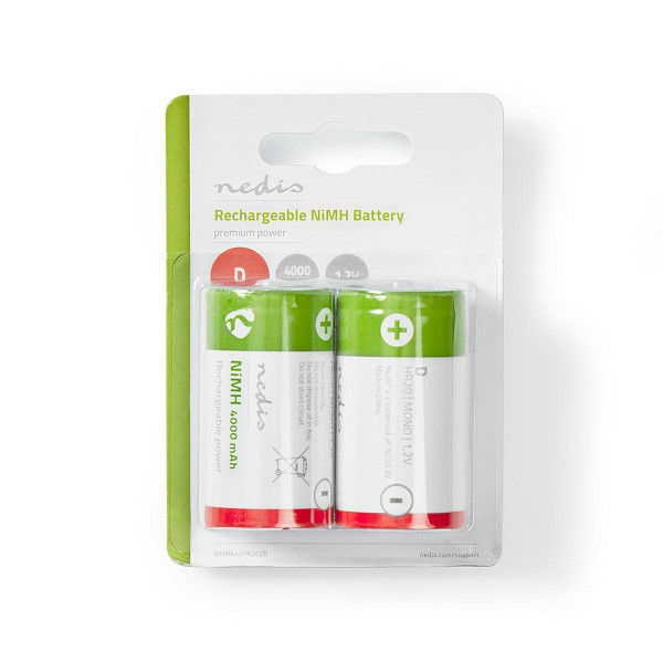 Nedis Oplaadbare D HR20 batterij - Nedis - 2 stuks (NiMH, 4000 mAh, 1.2 V) BANM40HR202B N105005206 - 1