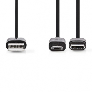 Nedis Oppo oplaadkabel | Micro USB en USB C 2.0 | 1 meter (100% koper, Zwart) CCGL60610BK10 CCGP60610BK10 O010214023 - 