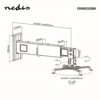 Nedis Projector beugel | Nedis | Plafond (Draai- en kantelbaar, 15 kg) PJWM200BK K101501146 - 5