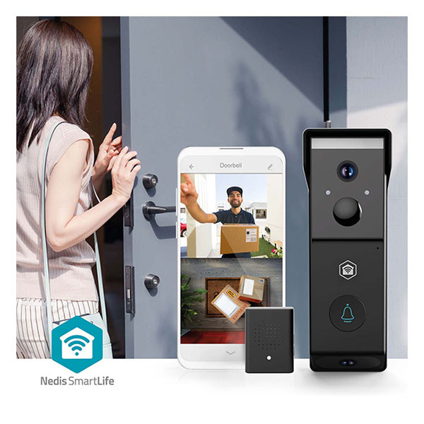 Nedis Slimme deurbel | Nedis SmartLife (Batterijen, Dubbele lens, Abonnement vrij, Full HD, Nachtzicht infrarood/kleur, Bewegingssensor, Gespreksfunctie) WIFICDP31BK K010810038 - 5