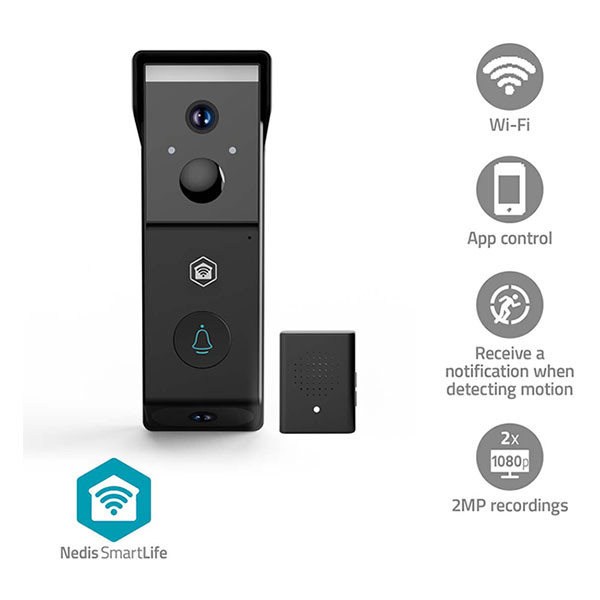 Nedis Slimme deurbel | Nedis SmartLife (Batterijen, Dubbele lens, Abonnement vrij, Full HD, Nachtzicht infrarood/kleur, Bewegingssensor, Gespreksfunctie) WIFICDP31BK K010810038 - 6