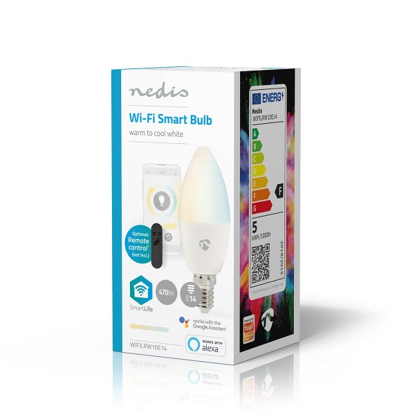 Nedis Slimme lamp E14 | Nedis SmartLife | Kaars (Led, 4.9W, 470lm, 2700-6500K, Dimbaar) WIFILRW10E14 K150101160 - 4