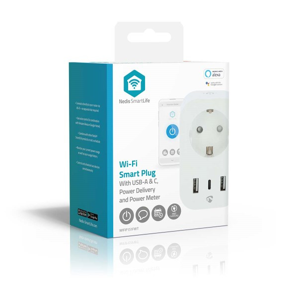 Nedis Slimme stekker | Nedis Smartlife (2x USB-A, 1x USB-C, Wifi, 16A, Penaarde, Timer, Energiemeter) WIFIP151EWT K170203133 - 6