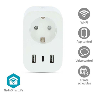 Nedis Slimme stekker | Nedis Smartlife (2x USB-A, 1x USB-C, Wifi, 16A, Randaarde, Timer, Energiemeter) WIFIP151FWT K170203129 - 2