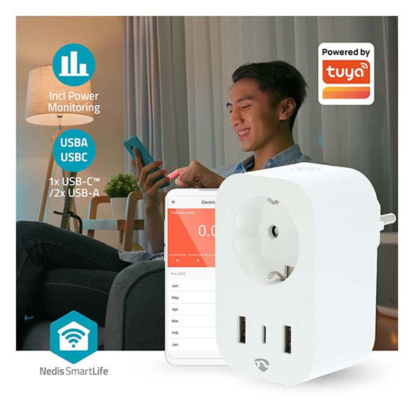 Nedis Slimme stekker | Nedis Smartlife (2x USB-A, 1x USB-C, Wifi, 16A, Randaarde, Timer, Energiemeter) WIFIP151FWT K170203129 - 5