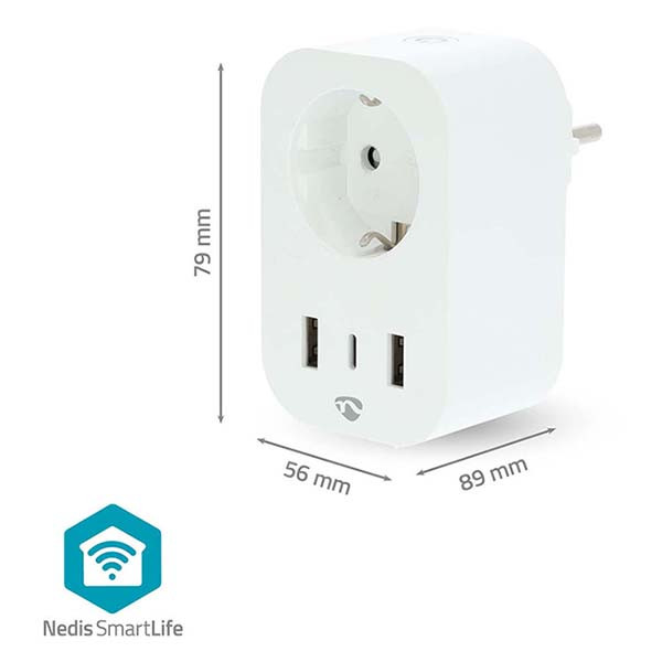 Nedis Slimme stekker | Nedis Smartlife (2x USB-A, 1x USB-C, Wifi, 16A, Randaarde, Timer, Energiemeter) WIFIP151FWT K170203129 - 3