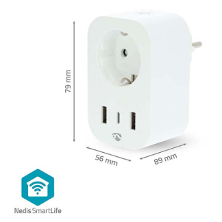 Nedis Slimme stekker | Nedis Smartlife (2x USB-A, 1x USB-C, Wifi, 16A, Randaarde, Timer, Energiemeter) WIFIP151FWT K170203129 - 3