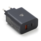 Nedis Snellader | Nedis | 2 poorten (USB A en USB C, 65W, Power Delivery en Quick Charge, Zwart) WCPD65W130BK K120300290
