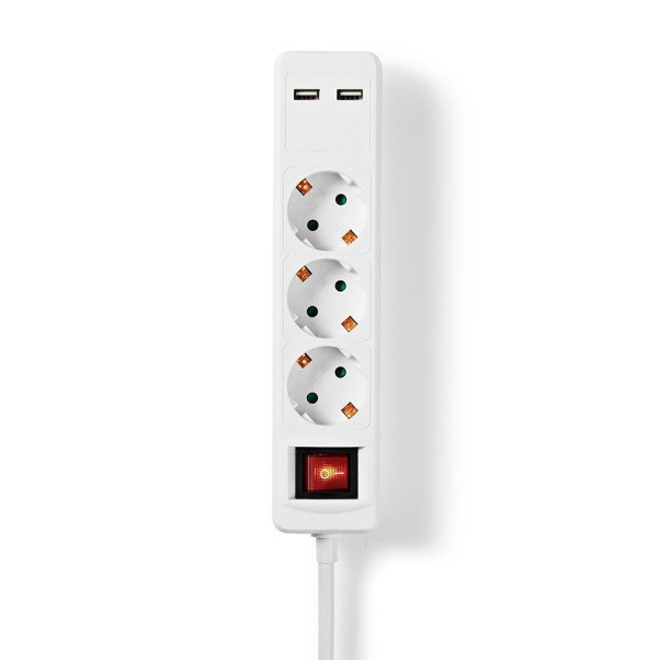 Nedis Stekkerdoos 3-voudig | 1.5 meter (2 USB poorten, Schakelaar) 41264 EXSO315UFSWT K150305401 - 1