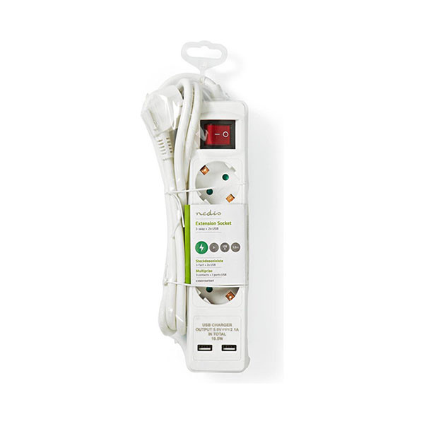 Nedis Stekkerdoos 3-voudig | 1.5 meter (2 USB poorten, Schakelaar) 41264 EXSO315UFSWT K150305401 - 3