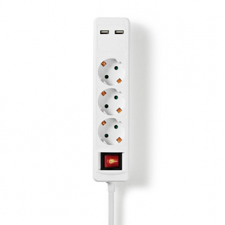 Nedis Stekkerdoos met USB | Nedis | 1.5 meter (3-voudig, 2x USB A, Schakelaar) EXSO315UFSWT A150305401
