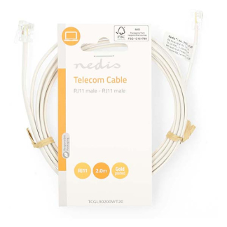 Nedis Telecom RJ11 kabel - Nedis - 2 meter (Wit) TCGL90200WT20 TCGP90200WT20 N011007098 - 3