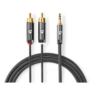 Nedis Tulp naar jack 3.5 mm kabel | Nedis | 1 meter (Stereo, Verguld, Grijs) CATB22200GY10 K010214265 - 2