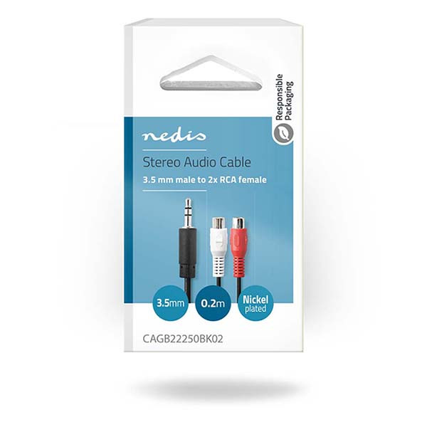 Nedis Tulp naar jack 3.5 mm kabel | V ↔ M | Nedis | 0.2 meter (Stereo) CAGB22250BK02 CAGP22250BK02 N010301372 - 3