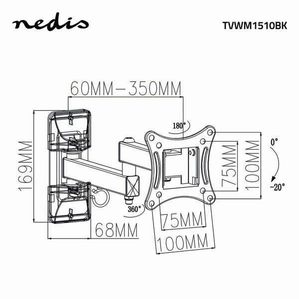 Nedis Tv beugel | Nedis | 13 tot 27 inch (Draai, zwenk en kantelbaar, Max. 15 kg) TVWM1510BK N101501022 - 6