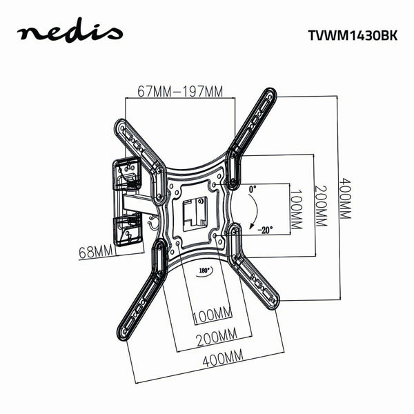 Nedis Tv beugel | Nedis | 23 tot 55 inch (Draai, zwenk en kantelbaar, Max. 30 kg) TVWM1430BK N101501027 - 6